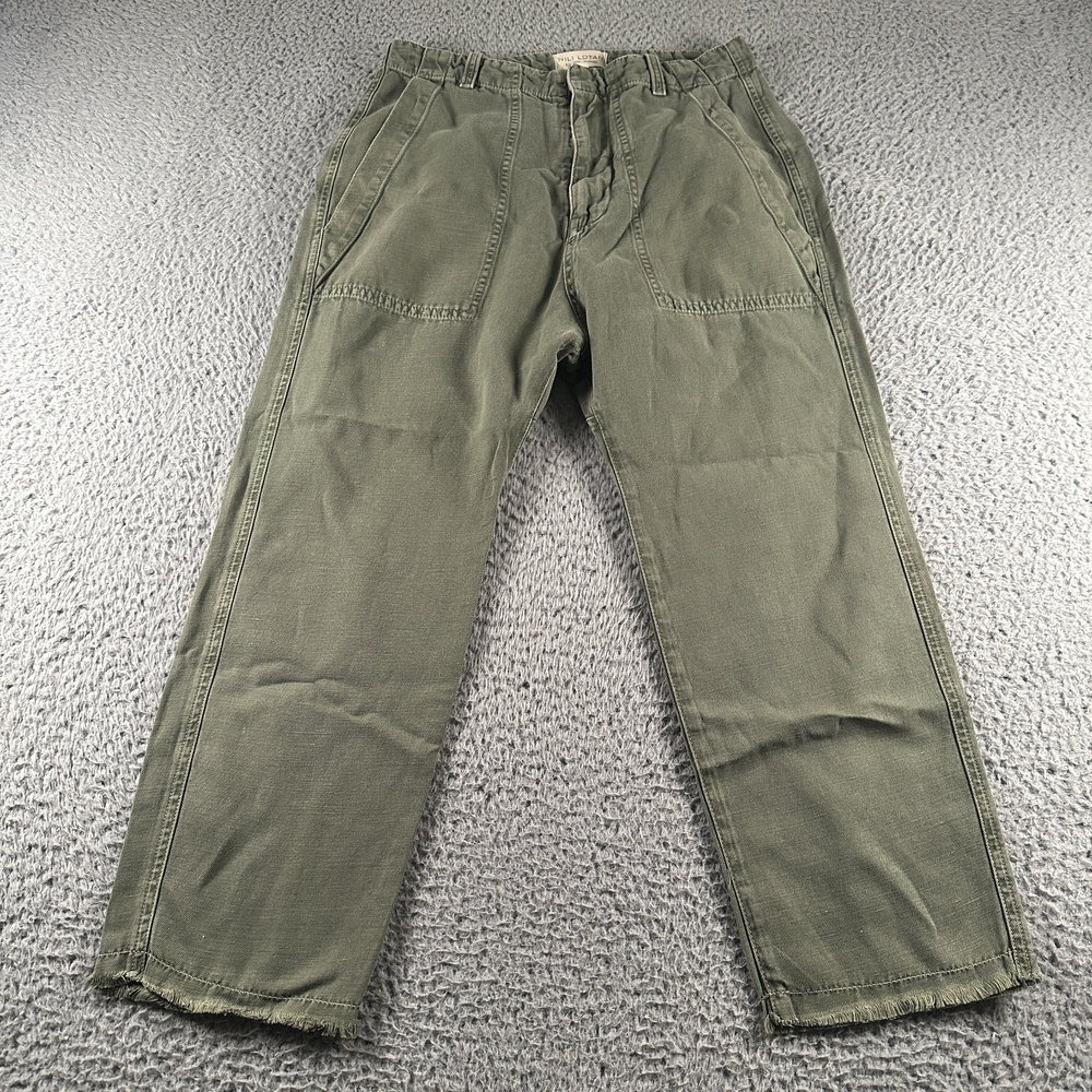 Nili Lotan Pants Womens 00 Green NL Issue Utility Relaxed Crop Fringe Hem Chino